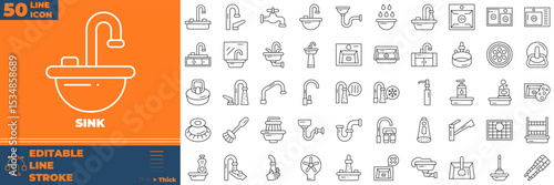 Sink Line Editable Icons set. Vector illustration in modern thin line style of sink icons: kitchen, interior, house, etc