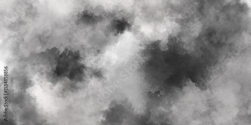 Abstract white and gray isolated cloud cumulus clouds. Gray aquarelle painted realistic fog or mist smoky textured canvas design. White and ash messy wall stucco texture background.