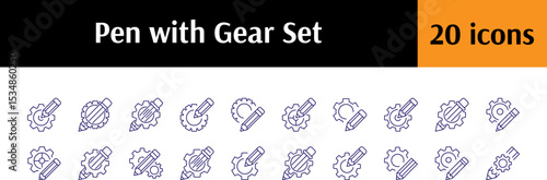 Gear with Pencil Line Icon Bundle. Minimalistic Linear Pictogram for Web and Graphic Design, Apps, Banners, Social Network and Cards