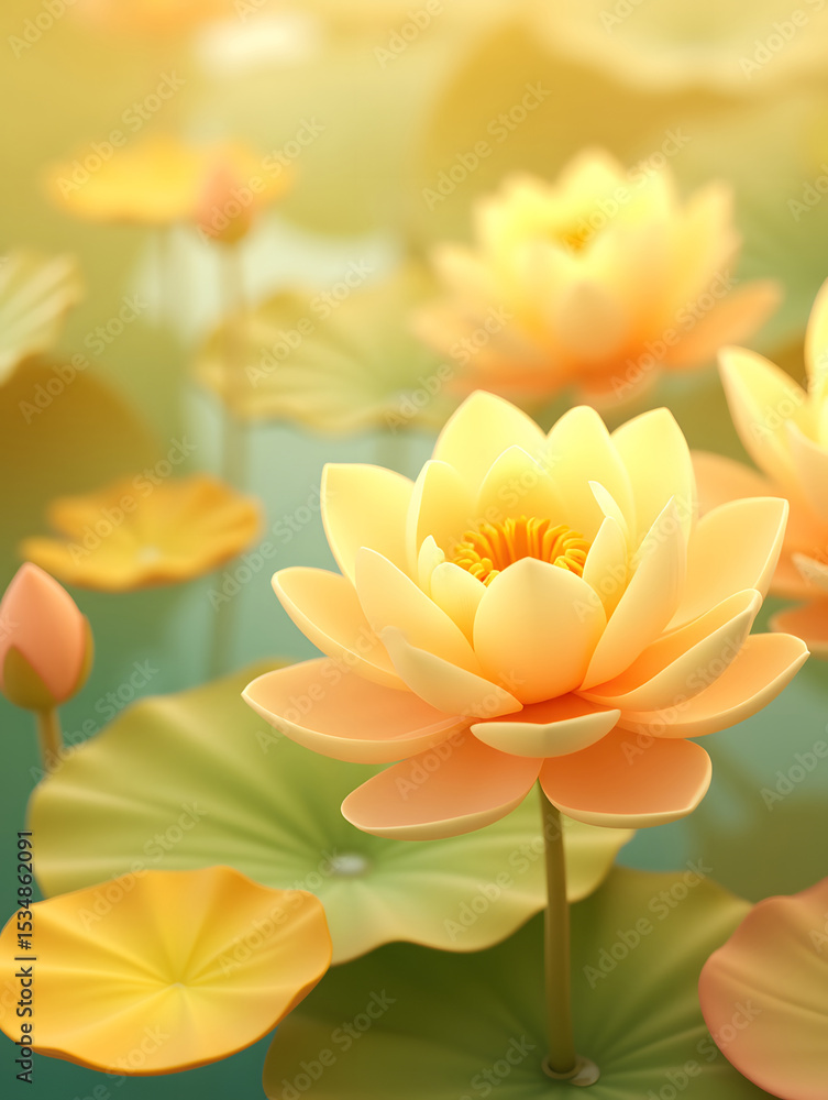 Obraz premium Summer lotus lotus leaf cartoon small fresh national wind minor summer solar term illustration