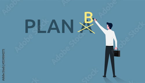 Business plan strategy changing, businessman crossing A letter writing B letter, changing his plans