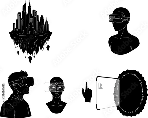 Virtual reality vr augmented reality ar metaverse technology futuristic digital world illustration editable stock vector illustration