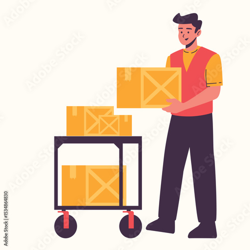 Set of an Supply Chain Delivering Packages Character Illustration