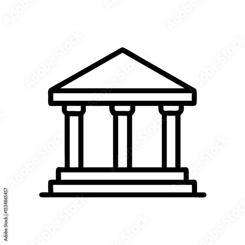 Classic Bank Building Line Icon – Minimalist Black Outline of Financial Institution with Columns for Banking and Finance Apps or Web Design