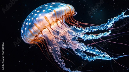 Close-up view of a jellyfish with vibrant colors.