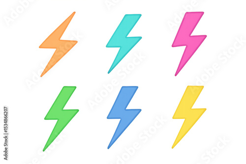 Free Download Six colorful lightning bolt icons on a transparent background, perfect for representing energy, electricity, and power - GFXLoad