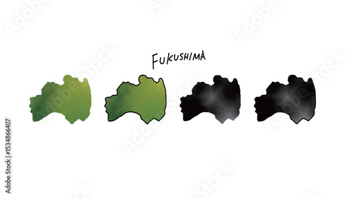 水彩で塗られた福島県の地図の手書きベクターイラスト