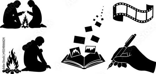 Campfire stories and memories a creative writing and storytelling vector illustration design art editable stock vector illustration