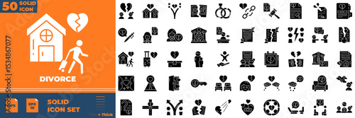 Divorce Solid Editable Icons set. Vector illustration in modern thin solid style of divorce icons: broken heart, court gavel, child, etc
