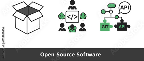 Understanding open source software development collaboration api git box community and contributors guide editable stock vector illustration