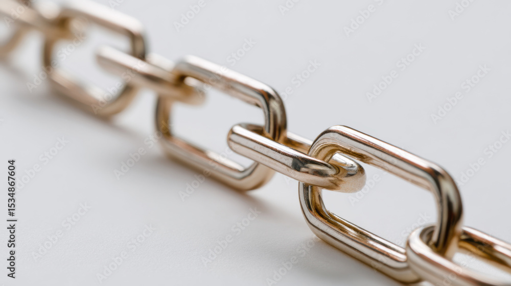 Obraz premium A golden chain links together, symbolizing strength, connection, and security. The close-up shot showcases the intricate details of the metallic structure.