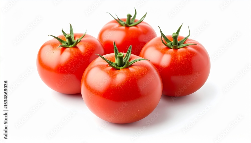 Three ripe red tomatoes arranged on a plain white background for fresh produce display
Three ripe red tomatoes arranged on a plain white background for fresh produce display