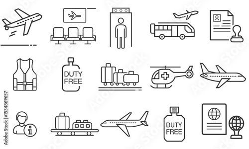 Airport and Travel Icon Set for Travel Websites, Booking Applications, Tourism Blogs and Flight Information Systems