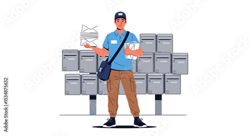 Diligent Mail Carrier Delivering Postal Service