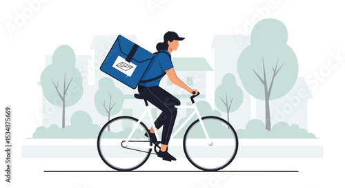 Delivery Person Cycling Through Suburban Neighborhood