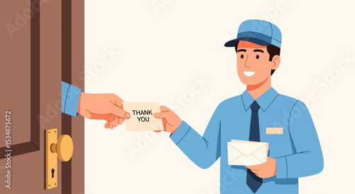 Friendly Mailman Delivering Thank You Note Illustration