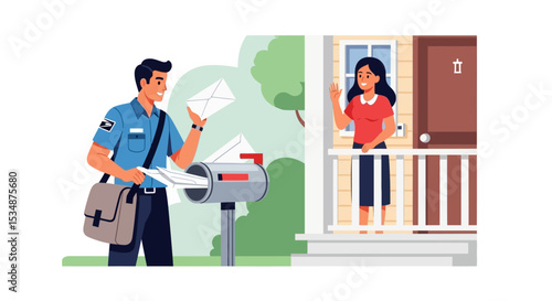 Mail Delivery Service Postal Worker Delivering Mail to House