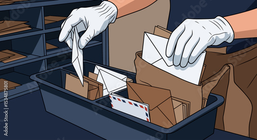 Sorting Mail A Detailed Illustration of Postal Service