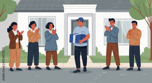 Community Welcomes Delivery Person with Applause