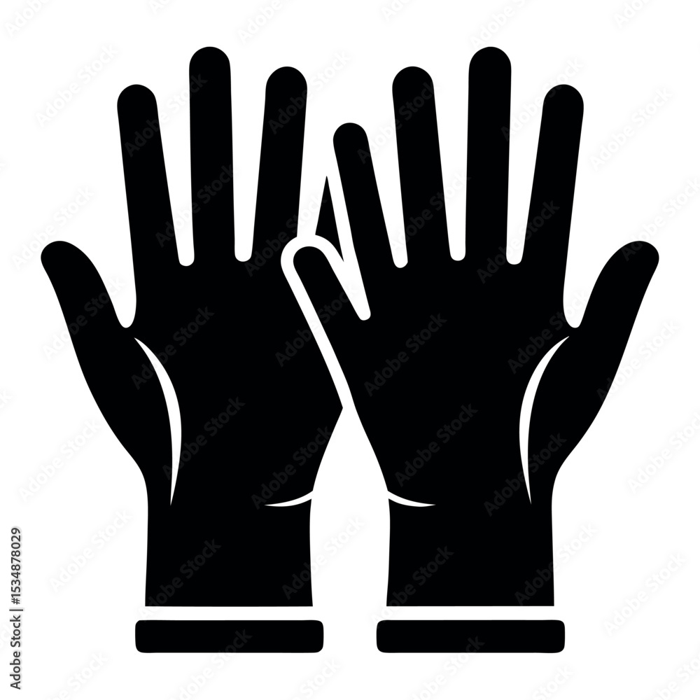 Fototapeta premium Pair of Black Protective Gloves Icon - Essential Safety, Hygiene, Medical, or Cleaning Gear Vector
