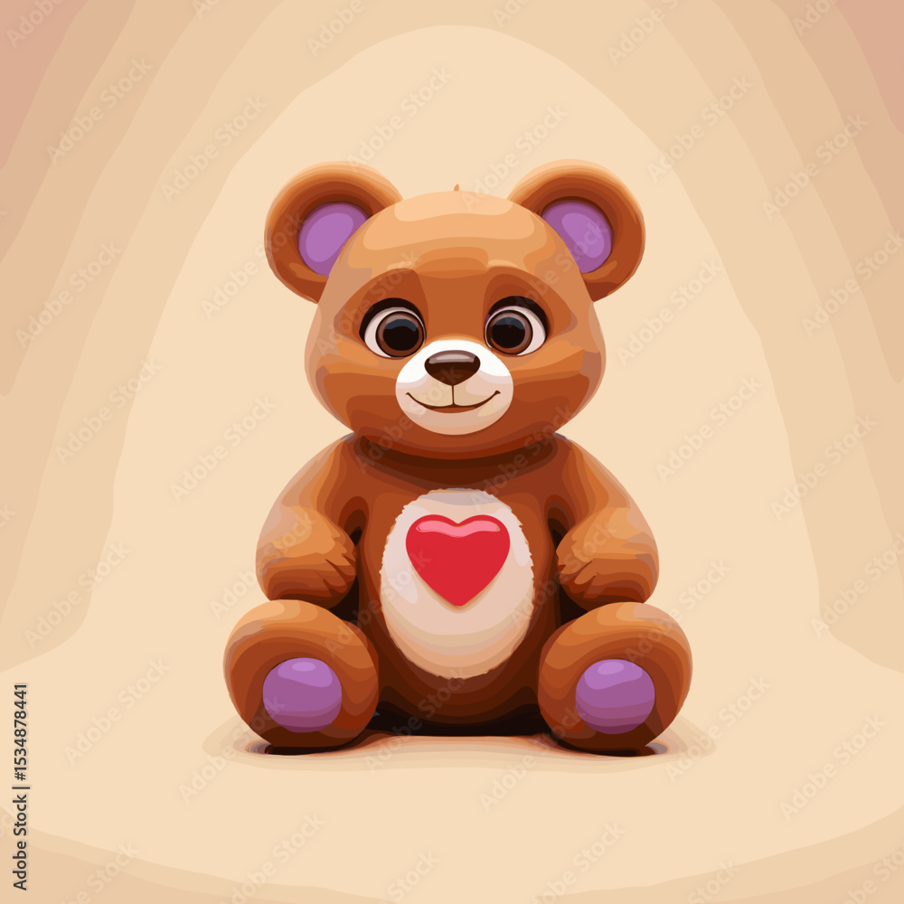 Fototapeta premium Cute Teddy Bear with Heart - 3D Fluffy Animal Valentine’s Day Vector Illustration