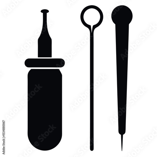 Dental Tools Silhouette Set - Root Canal Files, Picks, and Periodontal Probe Icons for Dentistry