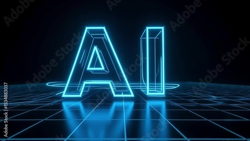 Glowing AI Letters on a Futuristic Grid Background ideal for technology presentations and digital art projects showcasing artificial intelligence innovation and technological advancement.