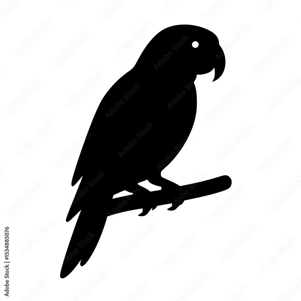 Fototapeta premium bird vector on a branch,black and white parrot,vector illustration of a bird