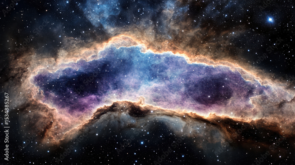 Fototapeta premium Radiant nebula cloud expanding through starry cosmos, showcasing vibrant colors and depth