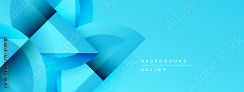 Abstract blue shapes overlap, creating dynamic visual effect. Gradient shades enhance depth, modern design aesthetic.