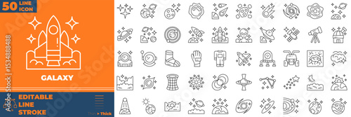 Galaxy Lien Editable Icons set. Vector illustration in modern thin line style of galaxy icons: space, planet, comet, etc