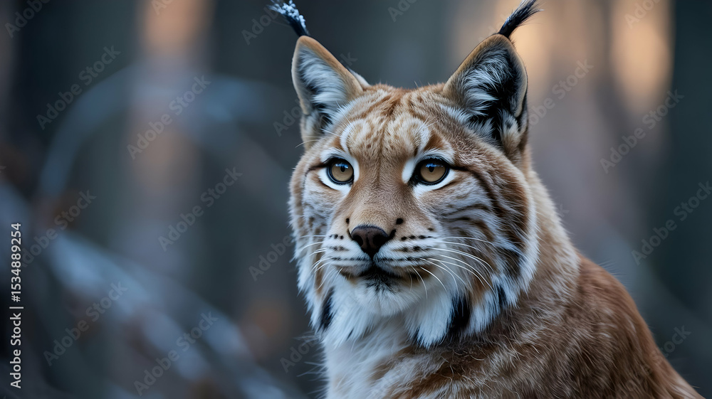 Obraz premium Close up portrait of a lynx with blurred background showing its fur and ear tufts in the wild nature