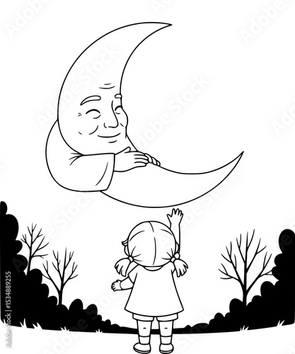 Child meeting the Man in the Moon