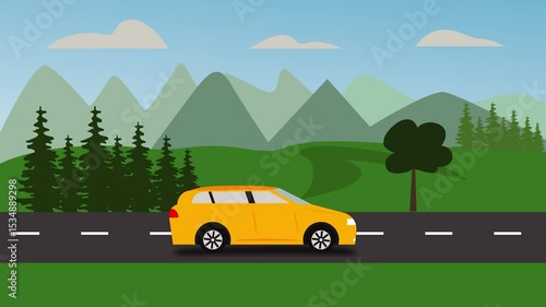 landscape animation sky animation and moving city colorful looping animation street with jeep