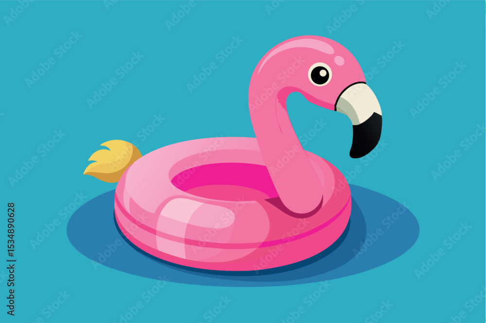 Floating on a vibrant pink flamingo pool float ideal for summer fun by the pool or beach Floating on a vibrant pink flamingo pool float ideal for summer fun by the pool or beach