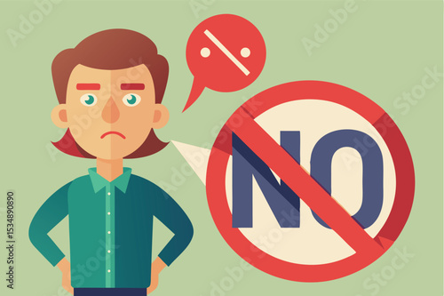 Person showing disapproval with expression and sign against negativity