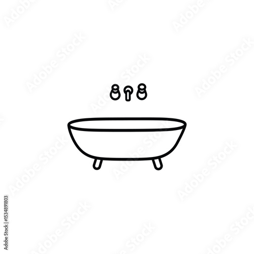 Simple Bathtub Outline with Faucet Minimalist Bathroom Fixture Illustration on White Background