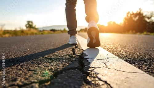 Person walking on a road at sunset (1)