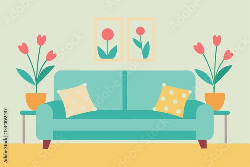 spring inspired living room with floral cushions  .svg