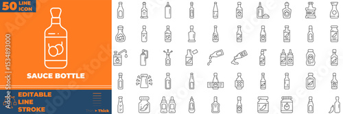 Sauce Bottle Line Editable Icons set. Vector illustration in modern thin line style of sauce bottle icons: Sauce, Bottle, Spicy, Ketchup, etc