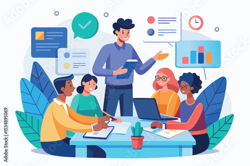 Team meeting enhances collaboration and idea sharing in a modern office setting