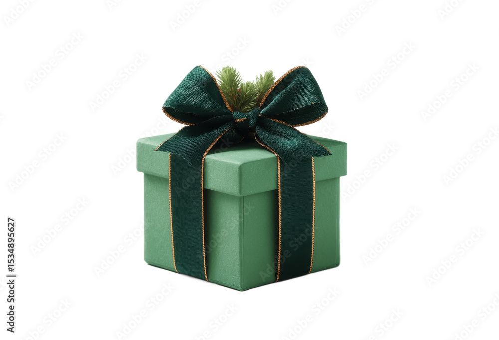 Fototapeta premium [Transparent Background PNG]Elegant Green Gift Box with Dark Green Ribbon