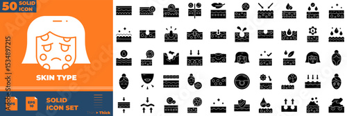 Skin Type Solid Editable Icons set. Vector illustration in modern thin solid style of skin type icons: skin, care, sensitive, etc