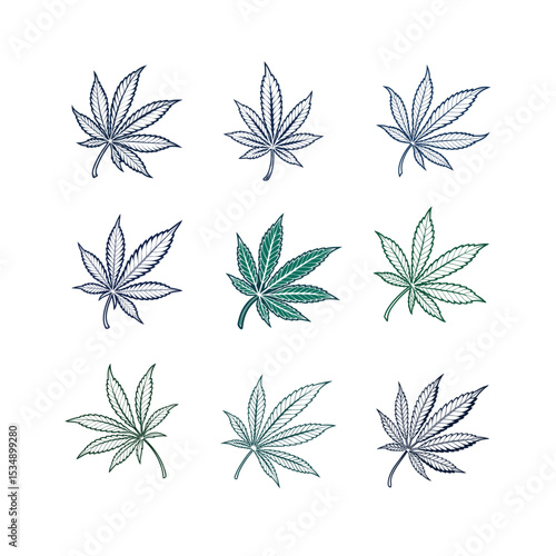 Weed leaf icon set vector on white background. 