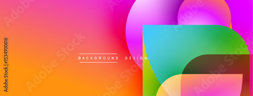 Abstract vibrant background. Overlapping colorful shapes create dynamic visual effect. Gradient transitions dominate composition. Modern design elements present.