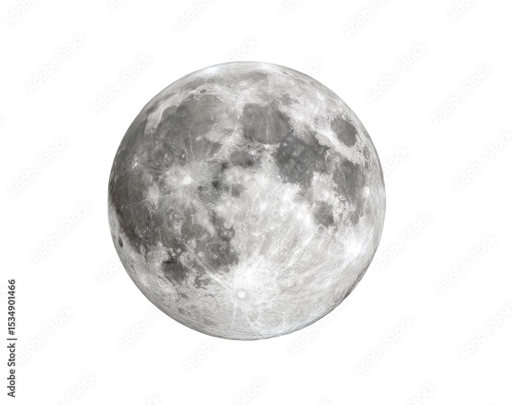 Fototapeta premium [Transparent Background PNG]Full Moon Close-up against White Background