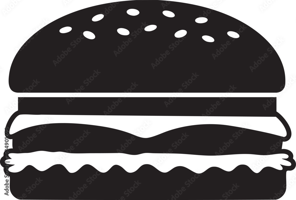 Iconic fast food cheese burger in bold silhouette Iconic fast food cheese burger in bold silhouette