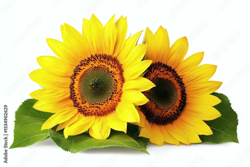 Obraz premium Two Beautiful Sunflowers on White Background