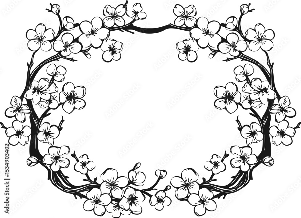 Obraz premium Cherry blossom frame drawing