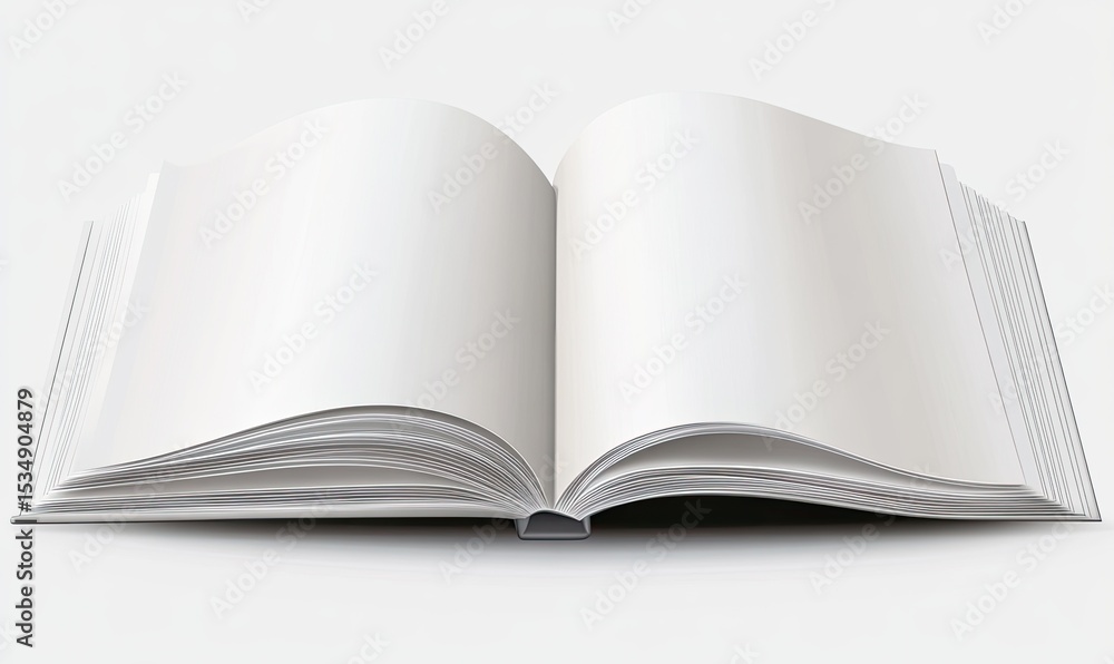 An open, blank book rests on a white surface, showcasing pristine, unblemished pages ready for text or images An open, blank book rests on a white surface, showcasing pristine, unblemished pages ready for text or images
